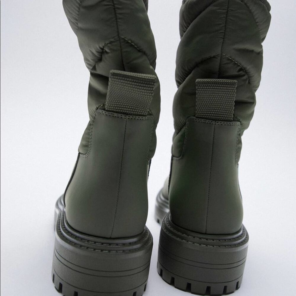 Zara Quilted Rubberized Low Heel ankle  Boots - Picture 7 of 8